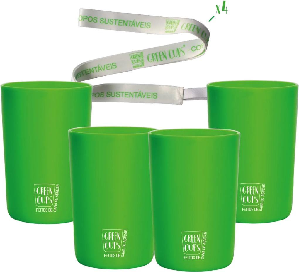 4 Copos Eco Verde com Cordão Green Cups 200 ml