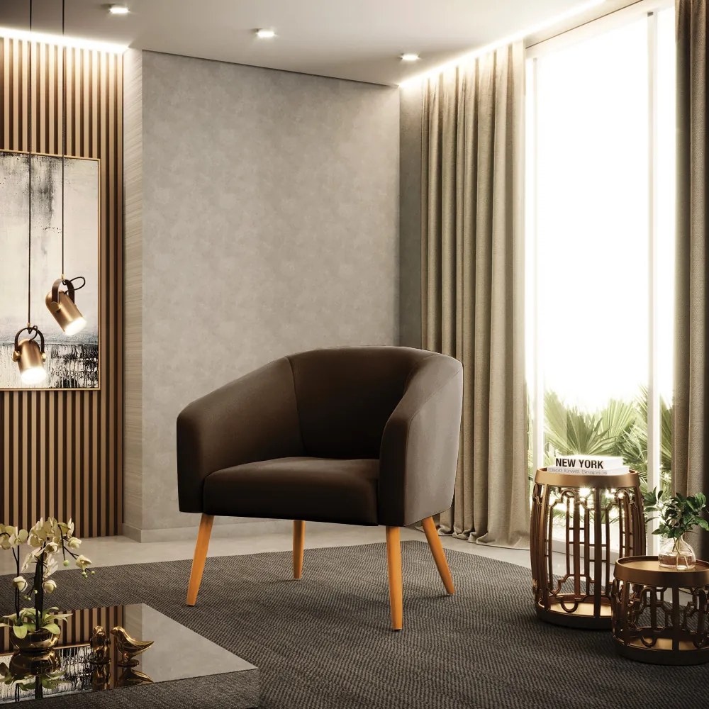 Poltrona Decorativa Pé Palito Castanho kit 2 Stella Suede Marrom D03 - D'Rossi
