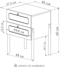 Mesa de Cabeceira Com 2 Gavetas Pés Madeira Arlo A10 Nero/Preto - Mpoz