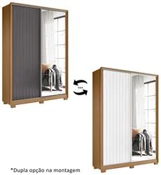 Guarda Roupa Solteiro com Espelho Portas Flex Rizatto A02 Nature/Branc