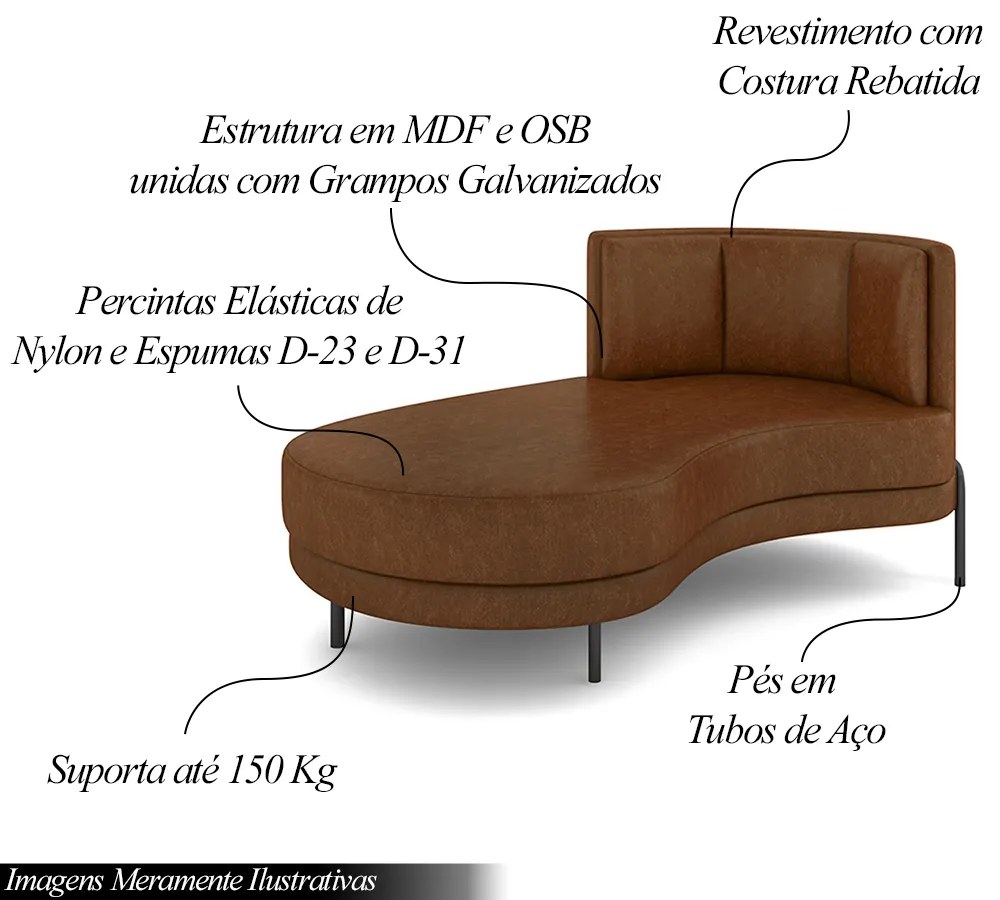 Sofá Chaise Lado Esquerdo Downey Sala de Estar PU Marrom G15 - Gran Belo