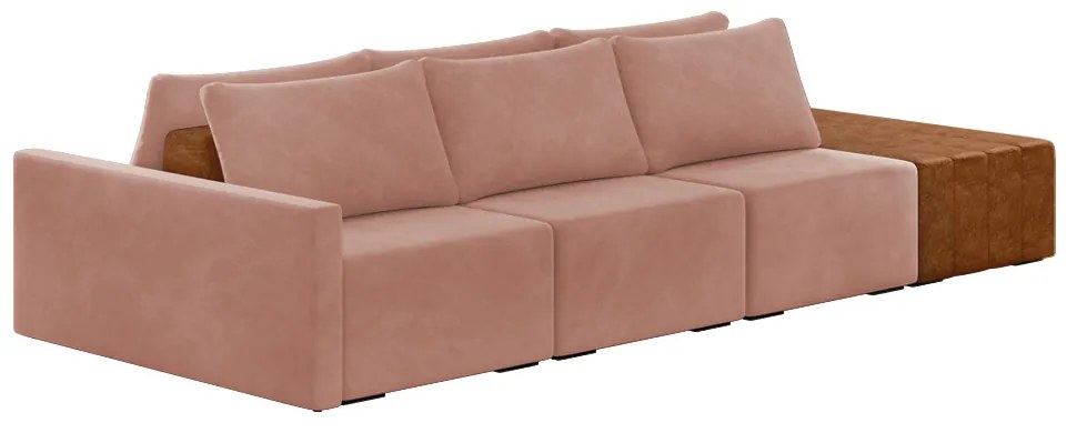 Sofá Ilha 3 Lugares Living 312cm Modulado para Sala Lary Veludo K01 - D'Rossi - Rose