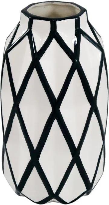 Vaso Decorativo Branco com Detalhes em Preto - 24x13x13cm