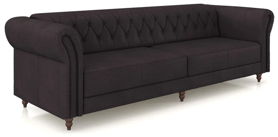 Sofá Living Sala de Estar Stanford Chesterfield 3 Lugares 240cm Pés de Madeira Couro Borgonha G58 - Gran Belo