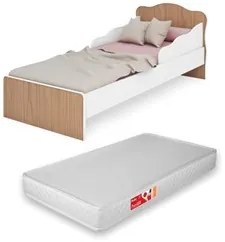 Mini Cama Infantil Doce Sonho com Colchão D20 Carvalho/Branco - Qmovi