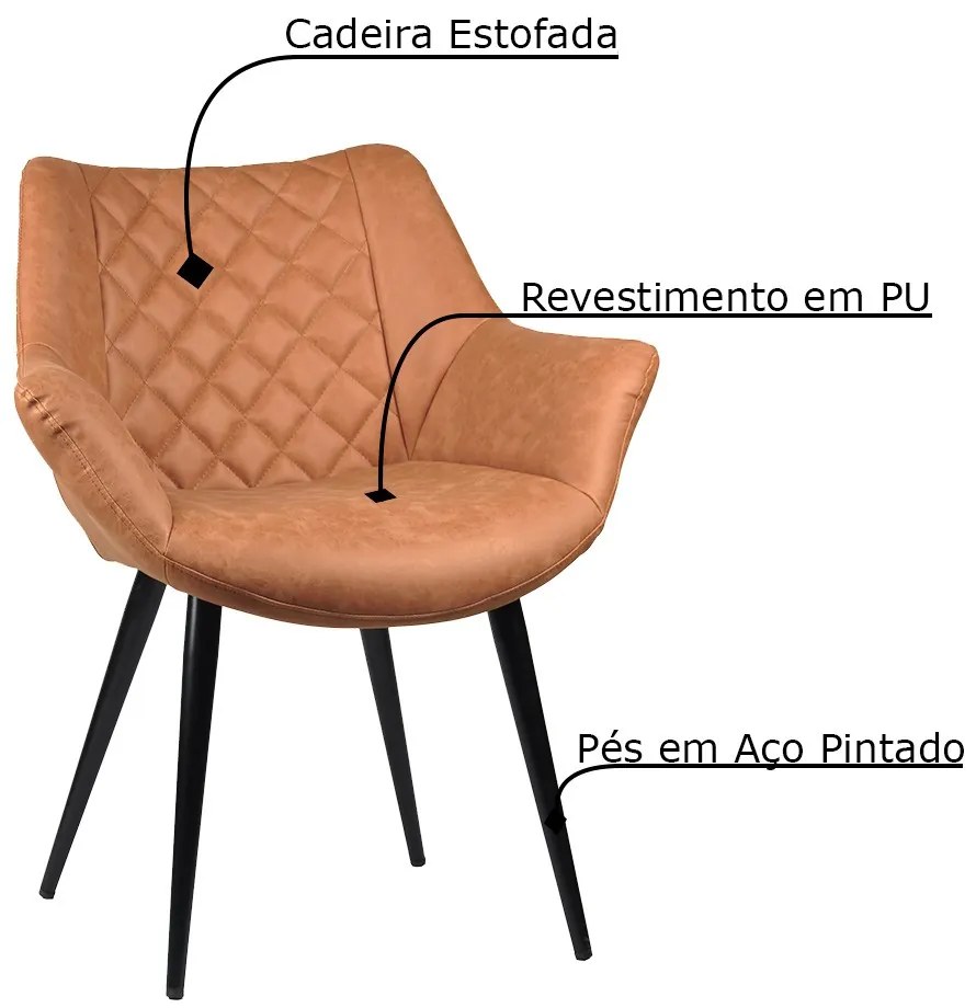 Kit 2 Cadeiras Decorativas Sala e Escritório Mandalla PU Sintético Caramelo G56 - Gran Belo