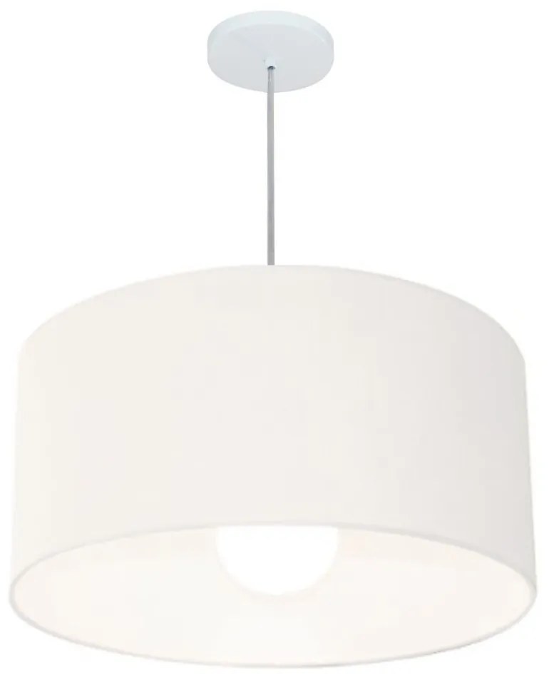 Lustre Pendente Cilíndrico Md-4208 Cúpula em Tecido 55x30cm Branco - Bivolt