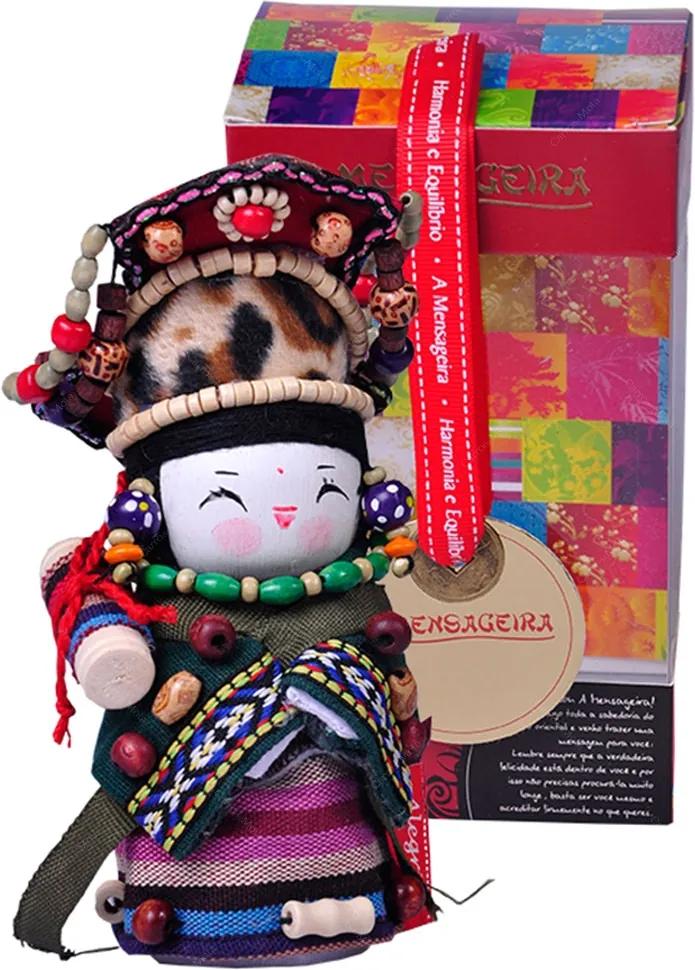 Boneca Decorativa Oriental Yugur Pequeno em Tecido - 12x7 cm