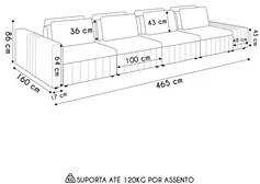 Sofá Ilha e Puff Sala Living 465cm Siesta M22 Veludo Bege  - Mpozenato