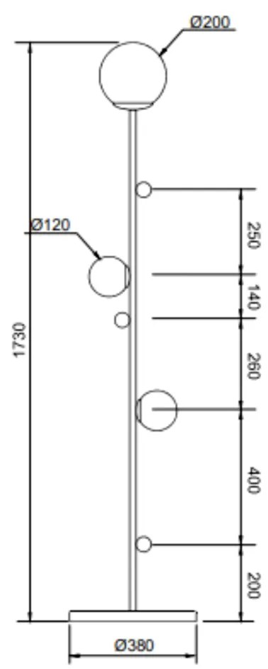 Luminária De Chão Graça 16X78X16Cm 03Xg9 Globo 12Cm - Usina 90031/3 (PT / CB-P - Preto Texturizado / Cobre Brilho Polido, Ambar)