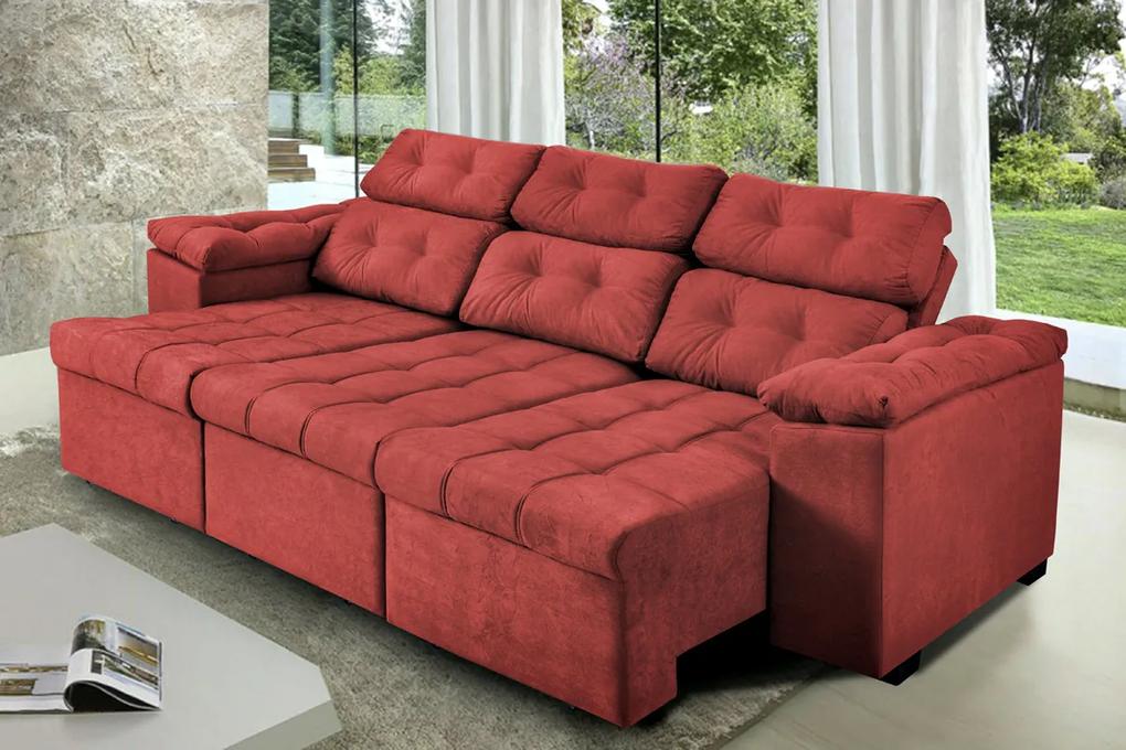 Sofa Itália 2,60 Mts Retrátil E Reclinavel Tecido Suede Vermelho - Cama Inbox