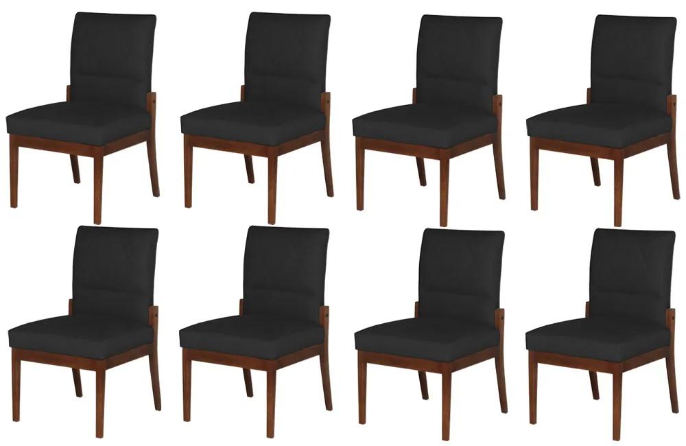 Conjunto 8 Cadeiras De Jantar Aurora Base Madeira Maciça Estofada Suede Preto