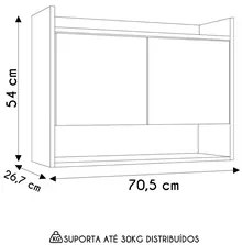 Armário de Cozinha Aéreo 71cm 2 Portas 1 Nicho Ceci M24 Freijó/Grafite