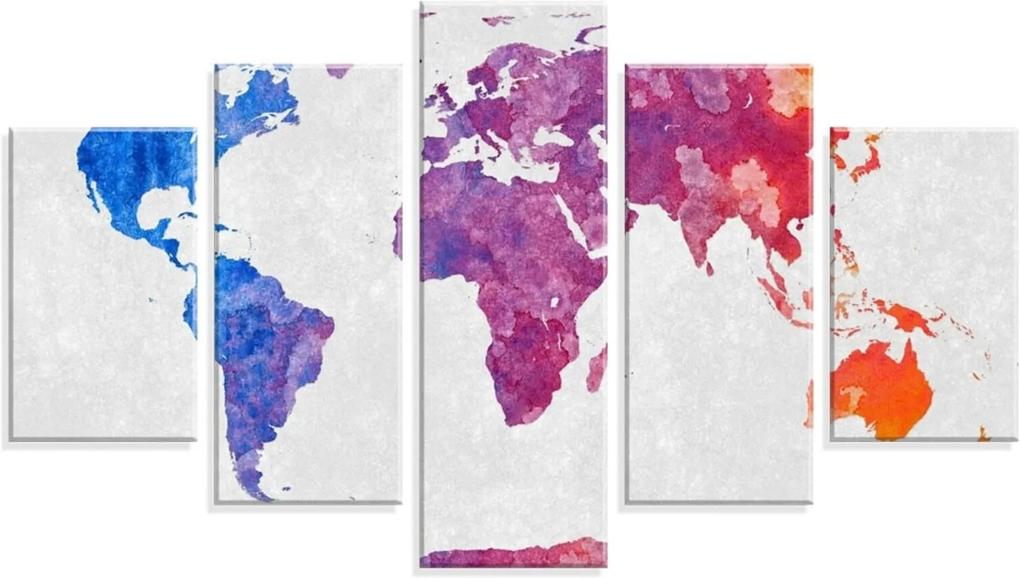Conjunto de 5 Telas Love Decor Decorativas em Mapa Mundi Colors  Branco