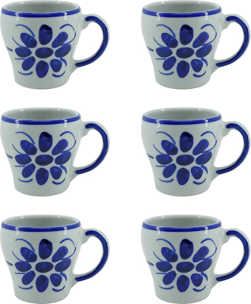 Jogo de Canecas em Porcelana Azul Floral 6 peças