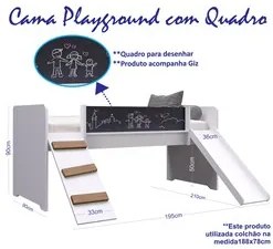 Cama Infantil Playground Com Escorregador e Quadro BY710 Branco - Comp