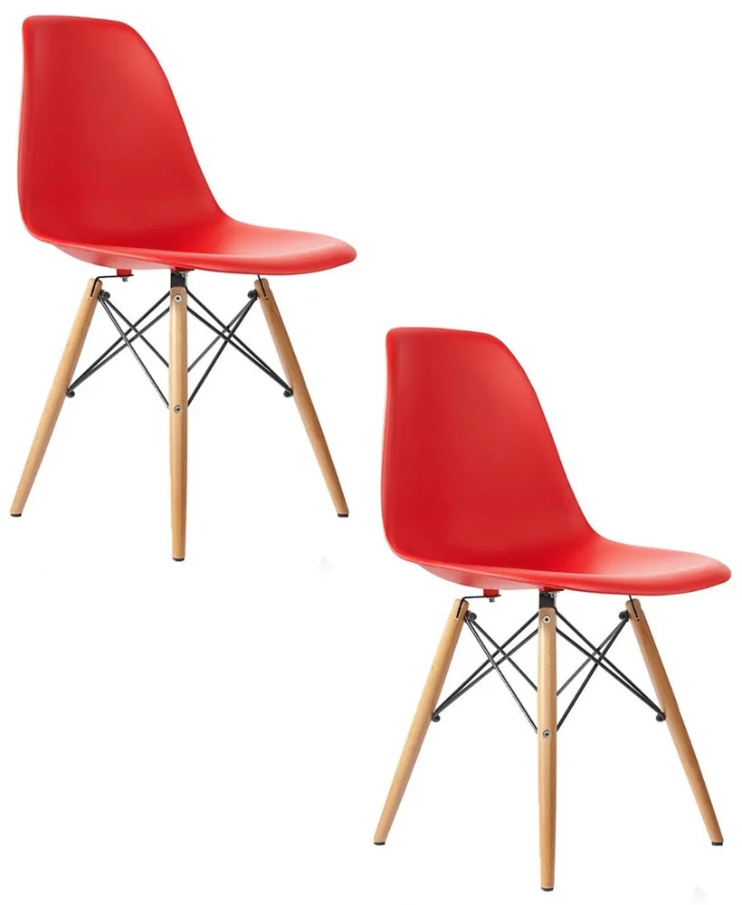 Cadeira Sala de Jantar kit2 Eiffel Eames Base Madeira Vermelho R02 - D'Rossi