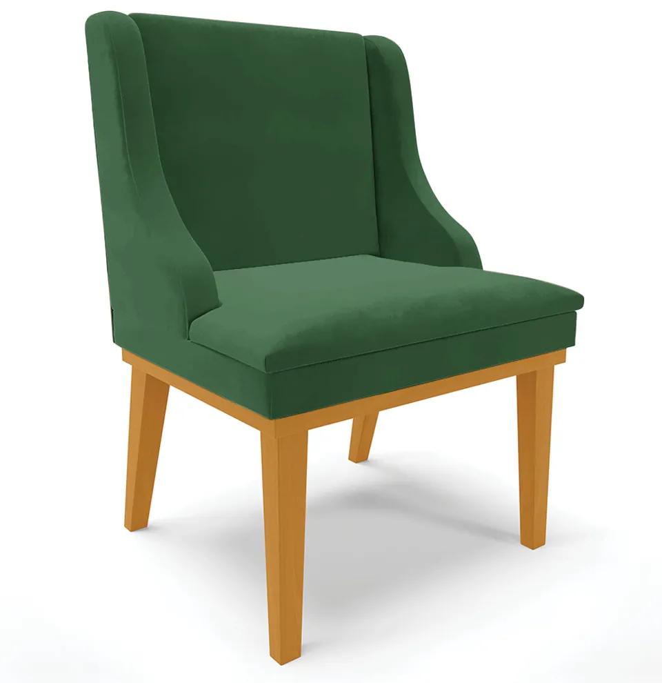 Cadeira Decorativa Sala de Jantar Base Fixa de Madeira Firenze Veludo Verde Esmeralda/Castanho G19 - Gran Belo