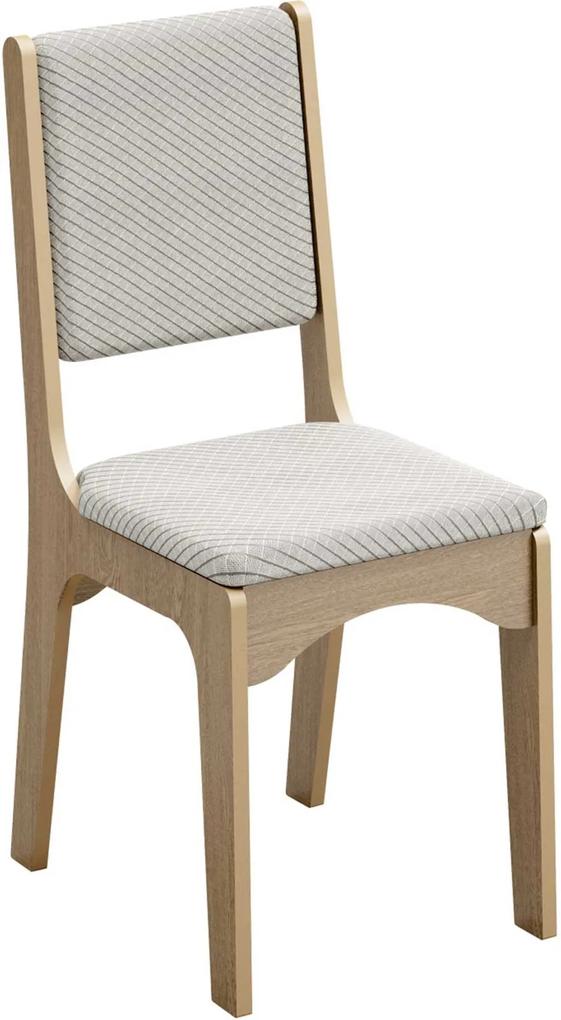 Cadeira 18Mm Assento E Encosto Estofado Carvalho/Geométrico Dalla Costa Bege
