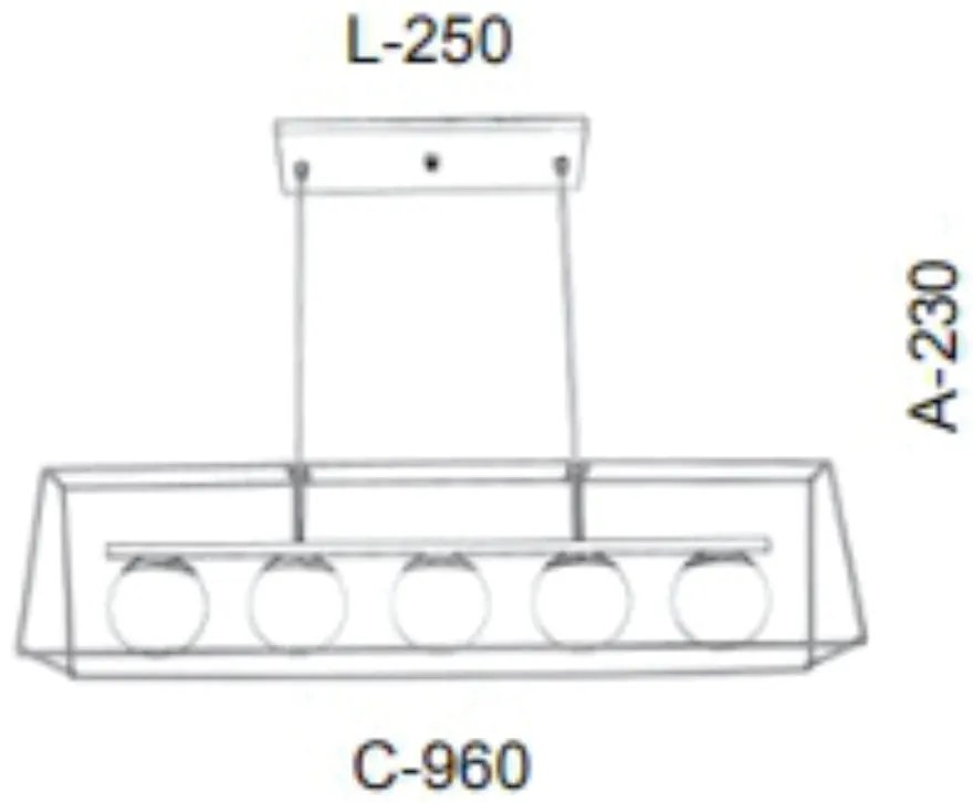Pendente Retangular Aramado Com Globinho 960X25X23Cm 5 X G9 Metal E Gl... (CROMADO)