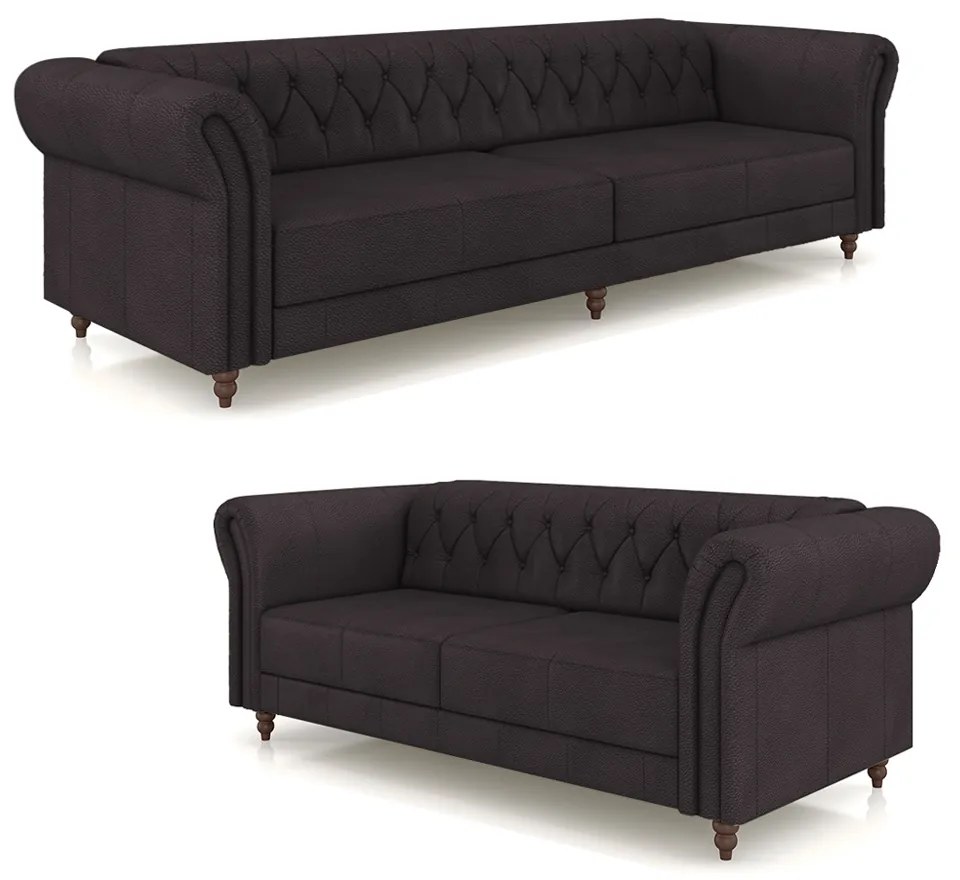 Conjunto de Sofá Sala de Estar Stanford Chesterfield 2 e 3 Lugares 200cm/260cm Pés Madeira Couro Borgonha G58 - Gran Belo