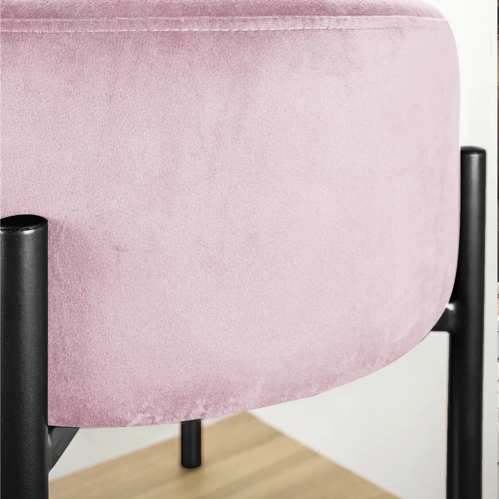 Puff Banqueta Decorativo Industrial Preto Iron Suede D03 - D'Rossi - Rosa Bebê