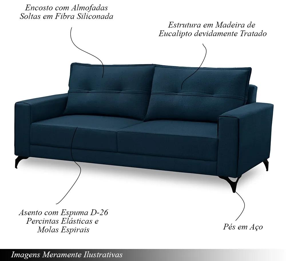 Sofá Decorativo Living 2 Lugares 180cm Nate Veludo Azul G22 - Gran Belo