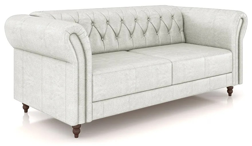 Sofá Living Sala de Estar Stanford Chesterfield 2 Lugares 180cm Pés de Madeira Couro Branco Manchado G58 - Gran Belo