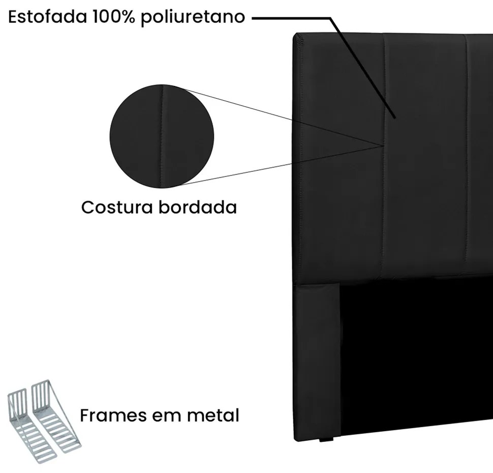 Cabeceira Arizona Para Cama Box Solteiro 90 cm Corino - D'Rossi - Preto