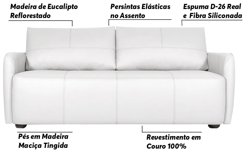 Sofá Decorativo Sala de Estar Lily 2 Lugares 160cm Couro Branco G34 - Gran Belo