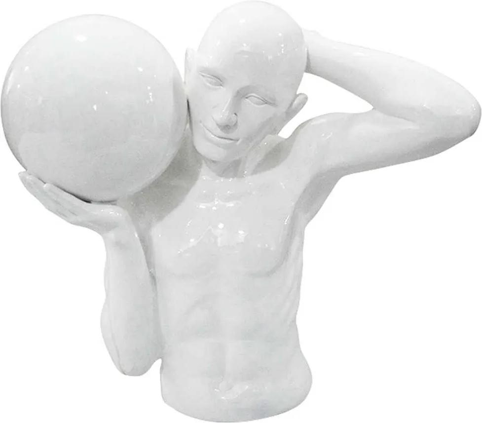 Escultura Half Body With a Ball Branco em Resina - Urban - 49x27 cm