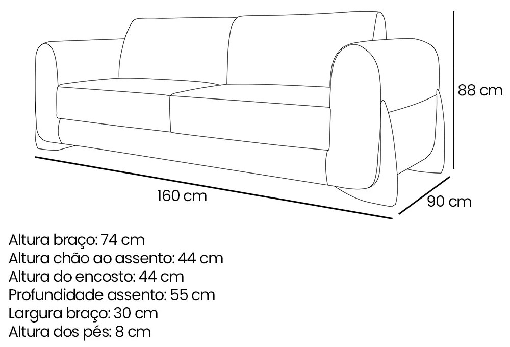 Sofá 2 Lugares Base de Madeira Clarissa 160 cm Linho Pérola S04 - D'Rossi