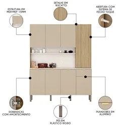 Cozinha Compacta 8 Portas 161cm Soul K02 Freijó/Vanilla - Mpozenato