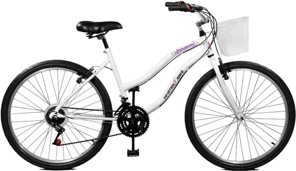 Bicicleta Master Bike Aro 26 Feminina Ipanema Plus 21 Marchas Com Cesta Branco