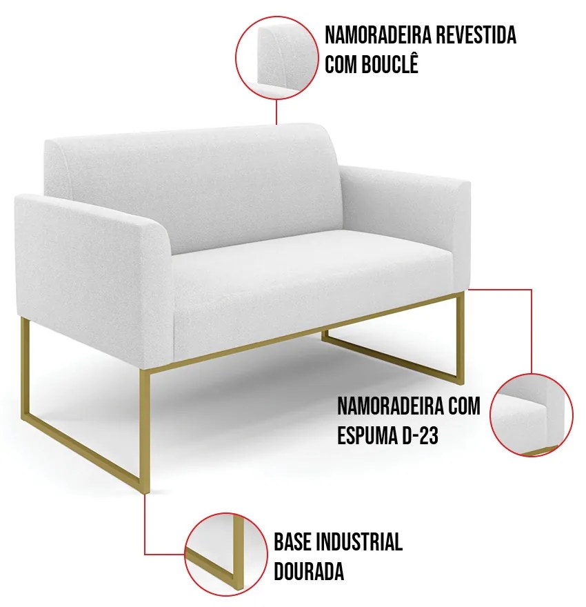 Namoradeira e 2 Poltronas Industrial Dourado Marisa Bouclê Off White D03 - D'Rossi