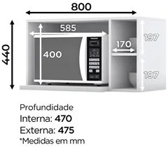 Armário Aéreo Para Micro-ondas 80cm 2 Nichos 100% MDF Branco HP - Henn