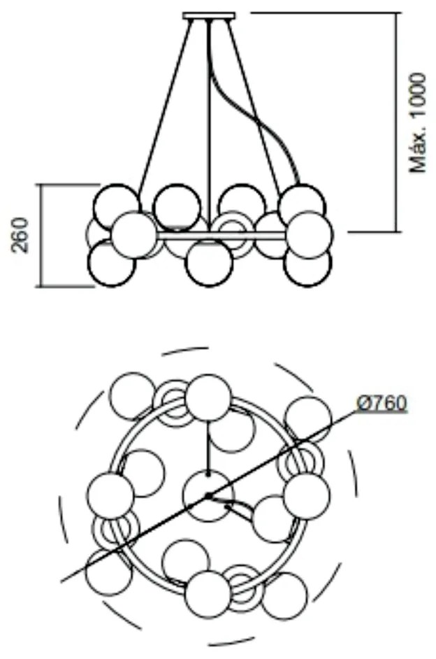 Pendente Ícaro C/ 16 Globos Assimetricos Ø76Cm 16L G9 / Metal E Globo... (ESC-V - Escovado, AMBAR)