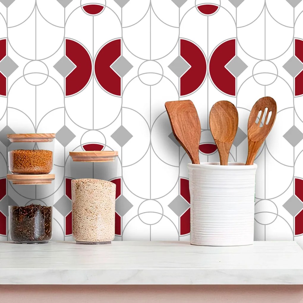 Papel para cozinha vermelho bordô branco e cinza | Dcorando