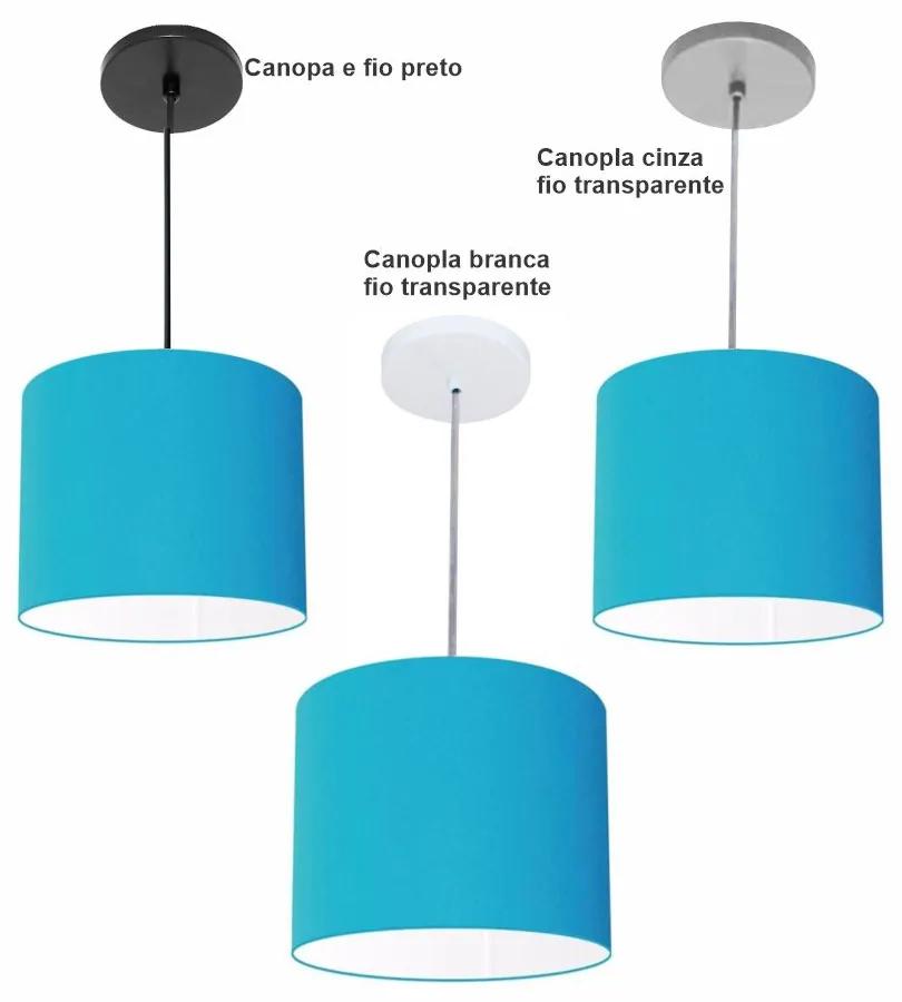 Luminária Pendente Vivare Free Lux Md-4107 Cúpula em Tecido - Azul-Turquesa - Canopla cinza e fio transparente