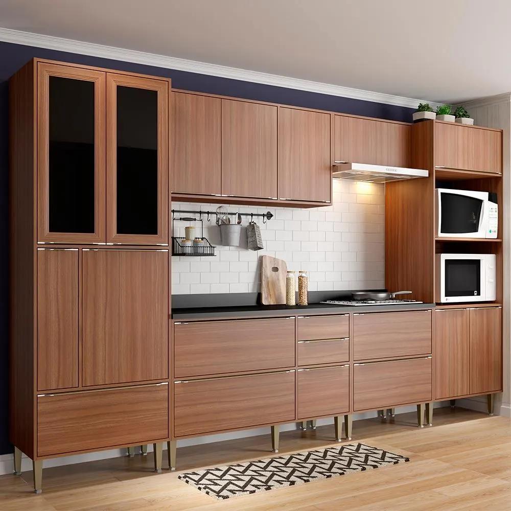 Cozinha Compacta 14 Portas Com Tampo e Pés 5451 Nogueira - Multimóveis