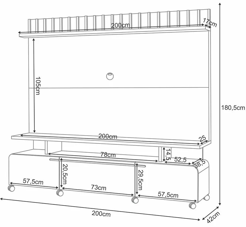 Estante de TV 70 Pol 200cm Ripado Jane H01 - D'Rossi - Castanho e Off White