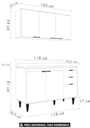 Armário de Cozinha Com Tampo CP01 120cm Pérola Grafite/Freijó Z34 - Mp