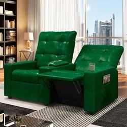 Poltrona de Cinema Reclinável 2 Lugares Baú USB Mallie FH9 PU Verde Mu