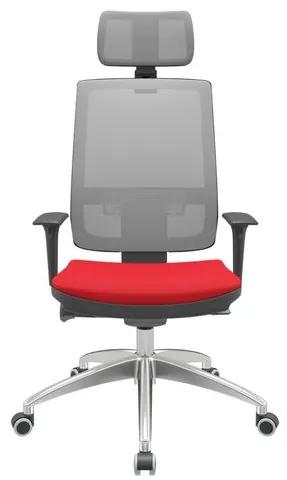 Cadeira Office Brizza Tela Cinza Com Encosto Assento Poliester Vermelho Autocompensador 126cm - 63224 Sun House
