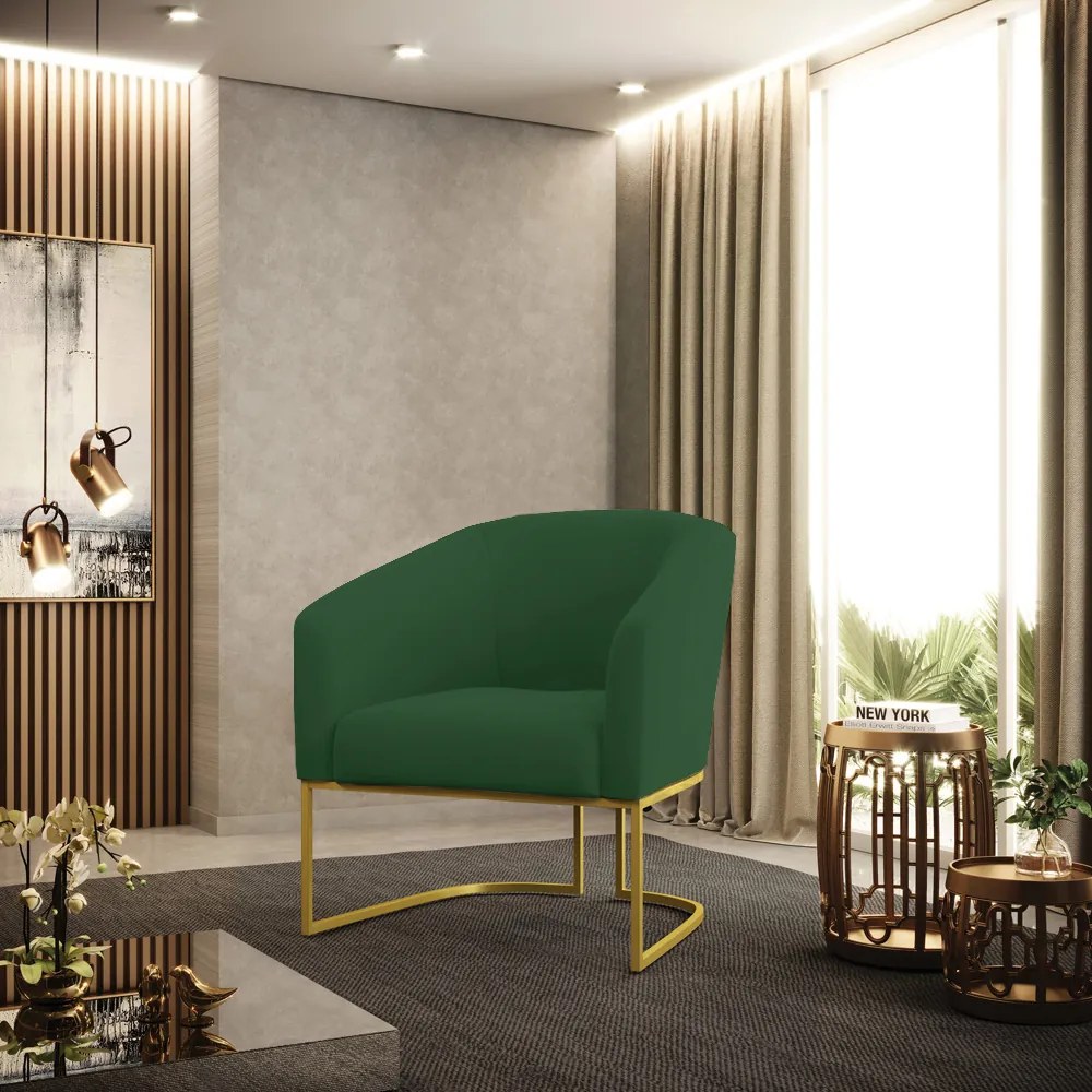 Poltrona Decorativa Industrial Dourado kit 2 Stella Veludo D03 - D'Rossi - Verde