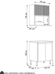 Armário Aéreo Micro-ondas e Balcão 70cm Com Tampo Pietá L06 Nature/Off