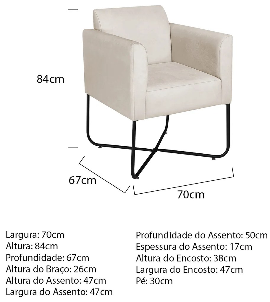 Poltrona Decorativa Andréia Base X Preta Linho