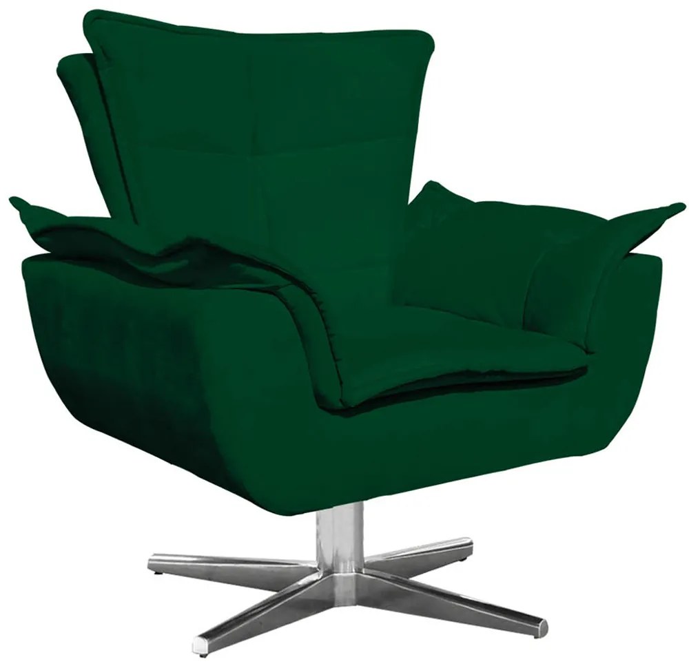 Poltrona Decorativa Base Giratória Cromada Charger Suede Verde G19 - Gran Belo