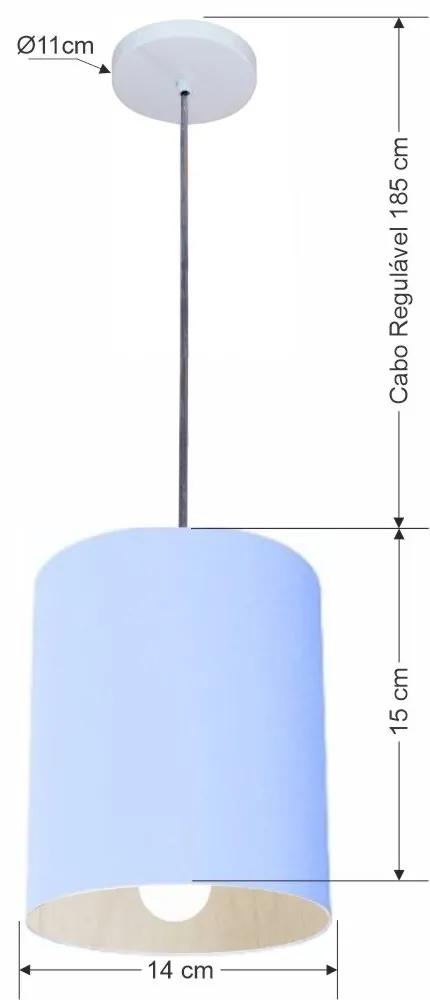 Lustre Pendente Cilíndrico Vivare Md-4200 Cúpula em Tecido 14x15cm - Bivolt - Azul-Bebê - 110V/220V