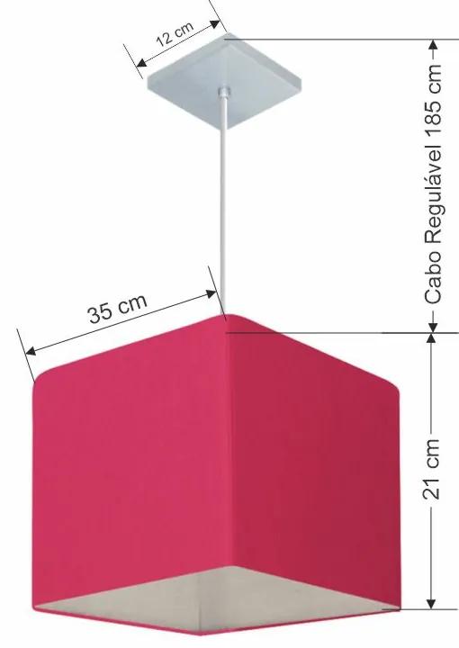 Lustre Pendente Quadrado Vivare Md-4059 Cúpula em Tecido 21/35x35cm - Bivolt - Rosa-Pink - 110V/220V